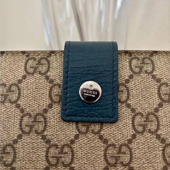 Authentic Gucci GG Guccissima Canvas/Blue Leather Long Wallet/Coin Pocket - Picture 3 of 11